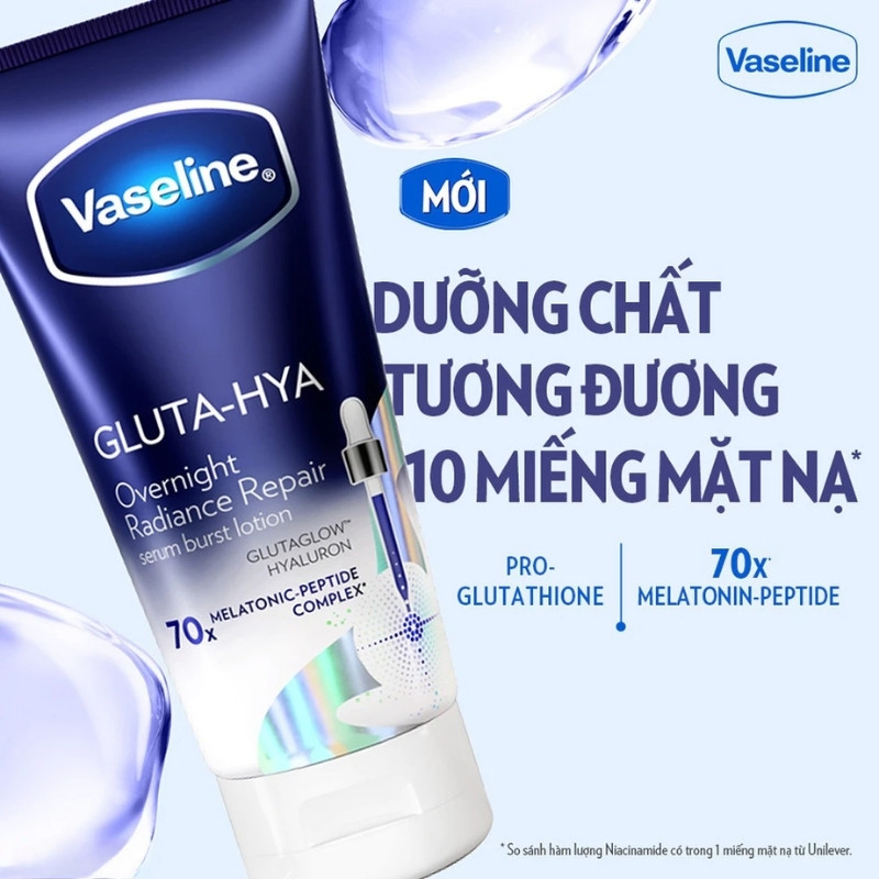 Dưỡng Thể Vaseline Sáng Da Ban Đêm Gluta-Hya Serum Burst Lotion 70X 300ml (Mẫu Mới)