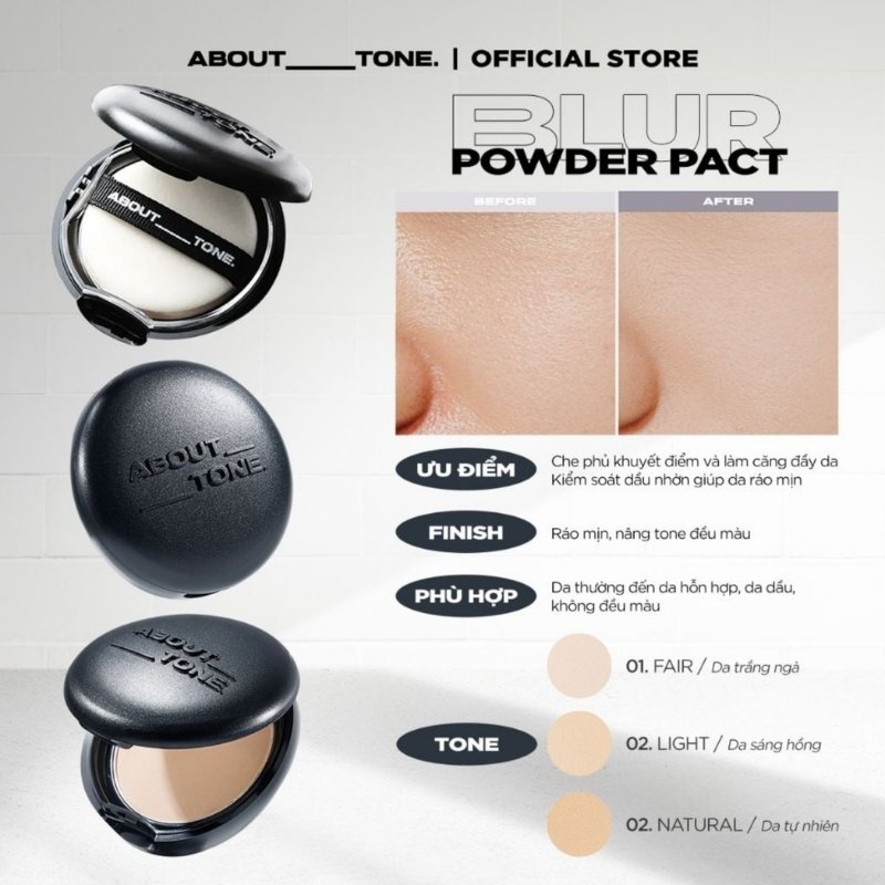 Phấn Phủ Dạng Nén About Tone Blur Powder Pact (Đen) (Nhập Khẩu)