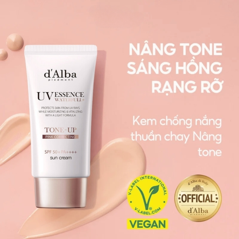 Kem Chống Nắng D'Alba UV Essence Waterfull Tone Up SPF50+ Pink Correcting 50ml (Nhập Khẩu)