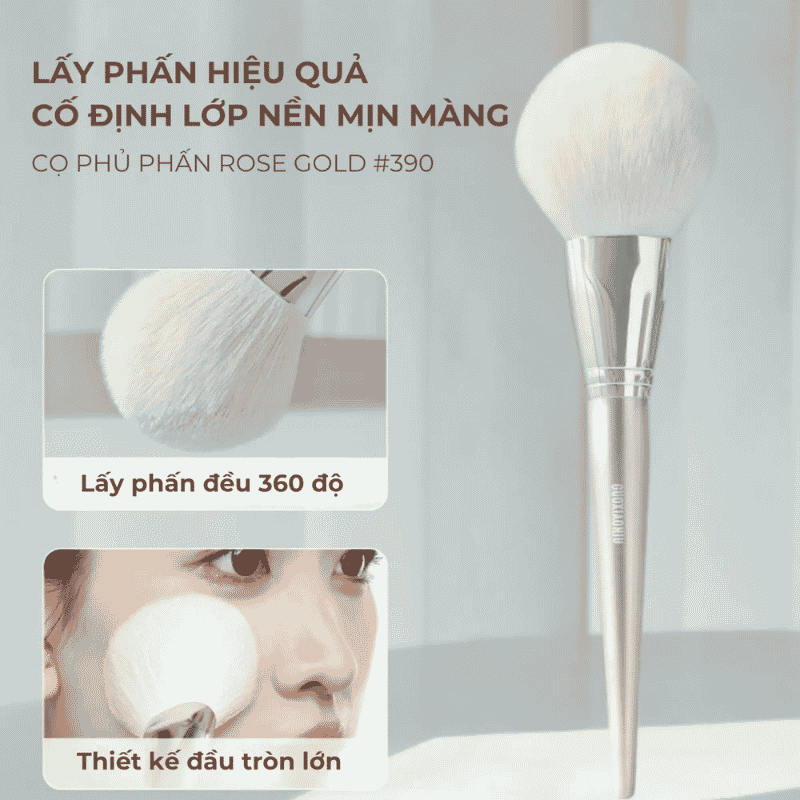 Cọ Phấn Phủ Guoxiaoniu GXCPG390 Rose Gold 390 Flat Top Loose