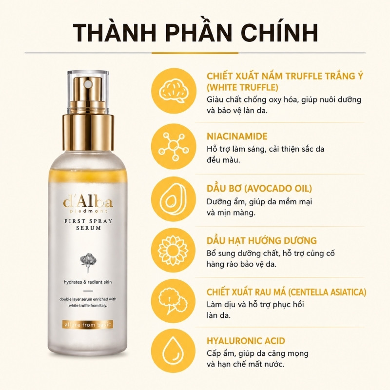 Xịt Khoáng Dưỡng Ẩm Căng Bóng Da D'Alba Truffle First Spray Serum 100ml (Nhập Khẩu)