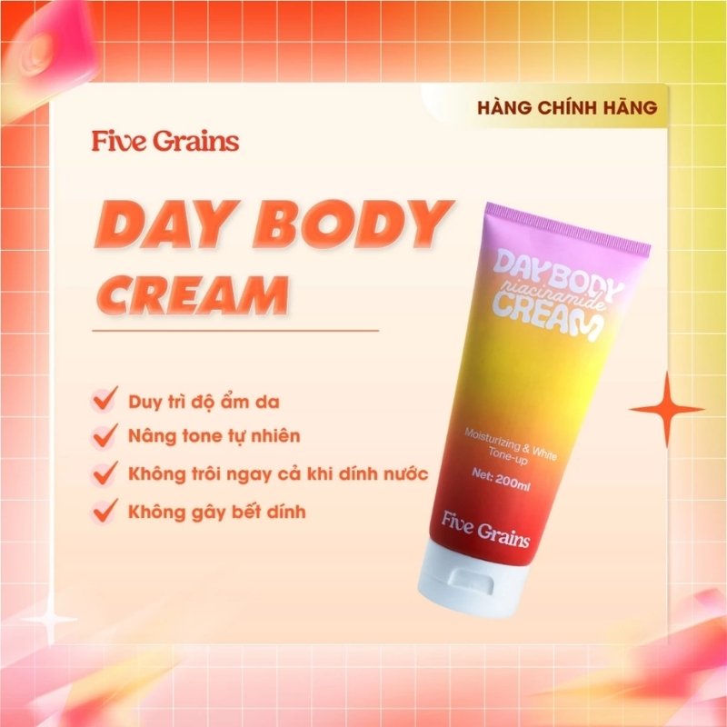 Sữa Dưỡng Thể Five Grains Sáng Da Nâng Tông Ban Ngày Niacinamide Day Body Cream Moisturizing & White Tone-Up 200ml