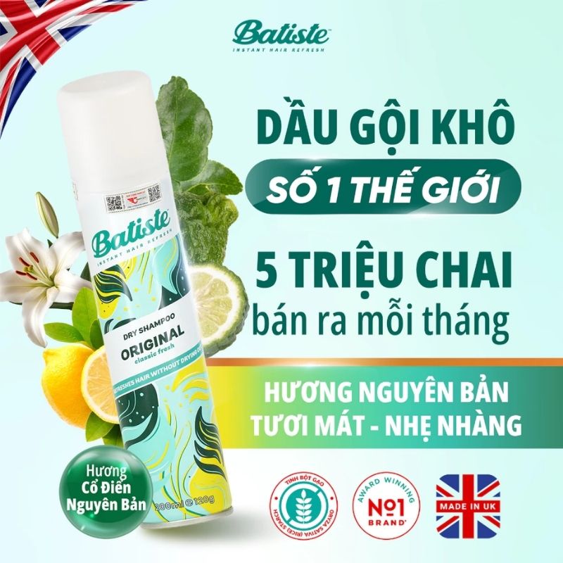 Gội Khô Batiste Dry Shampoo Original Hương Nguyên Bản