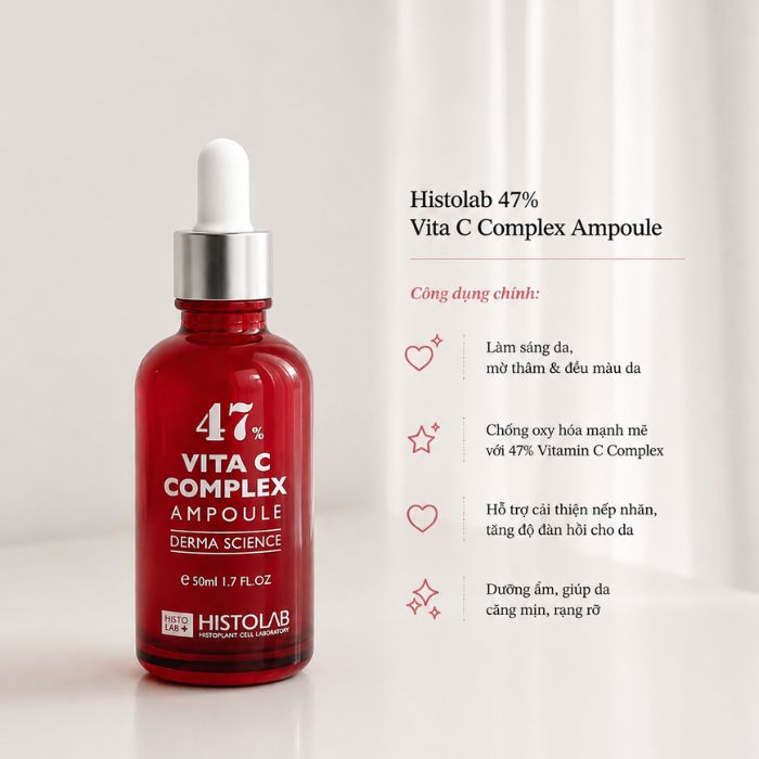 Tinh Chất Dưỡng Trắng Da Mờ Thâm Nám Histolab 47% Vita C Complex Ampoule 50ml