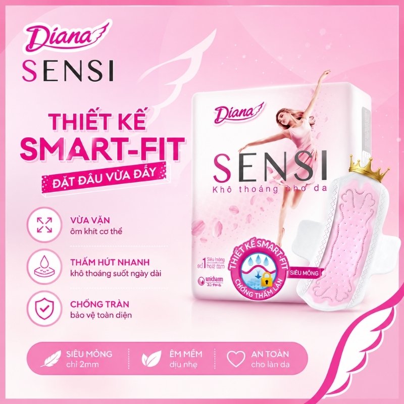 Băng Vệ Sinh Diana Sensi Siêu Mỏng Khô Thoáng Cho Da 23cm (Ban Ngày)