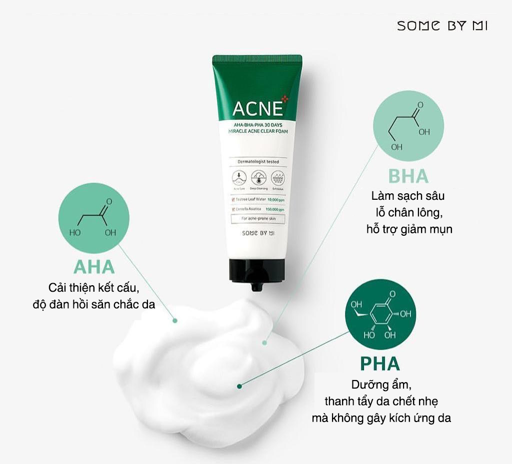 Sữa rửa mặt Some By Mi Aha Bha Pha 30 Days Miracle Acne Clear Foam