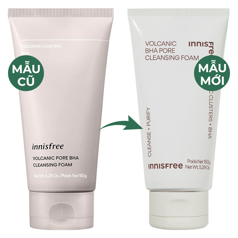 Sữa Rửa Mặt Innisfree Kiểm Soát Nhờn Tro Núi Lửa Volcanic BHA Pore Cleansing Foam  150g (Mẫu Mới)