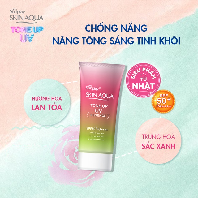 Tinh Chất Chống Nắng Sunplay Skin Aqua Tone Up UV Essence Happiness Aura Rose 50g