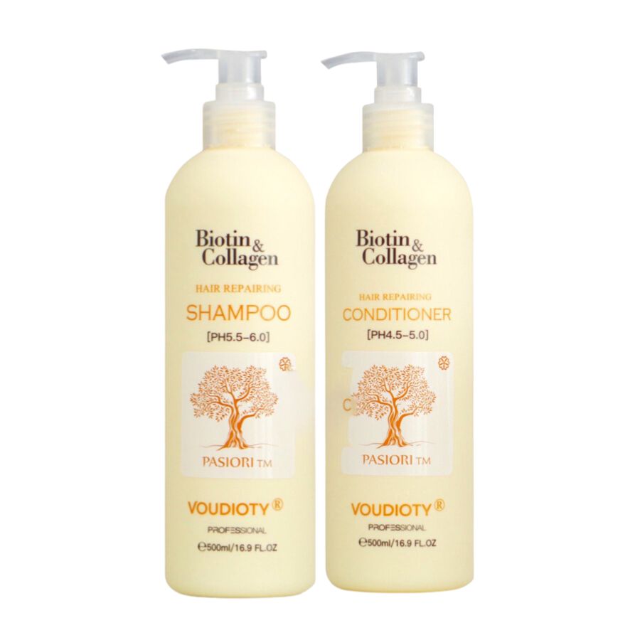 Cặp Gội Xả Biotin & Collagen Pasiori Phục Hồi Mềm Mượt Tóc Voudioty Hair Repairing 500ml (Vàng)