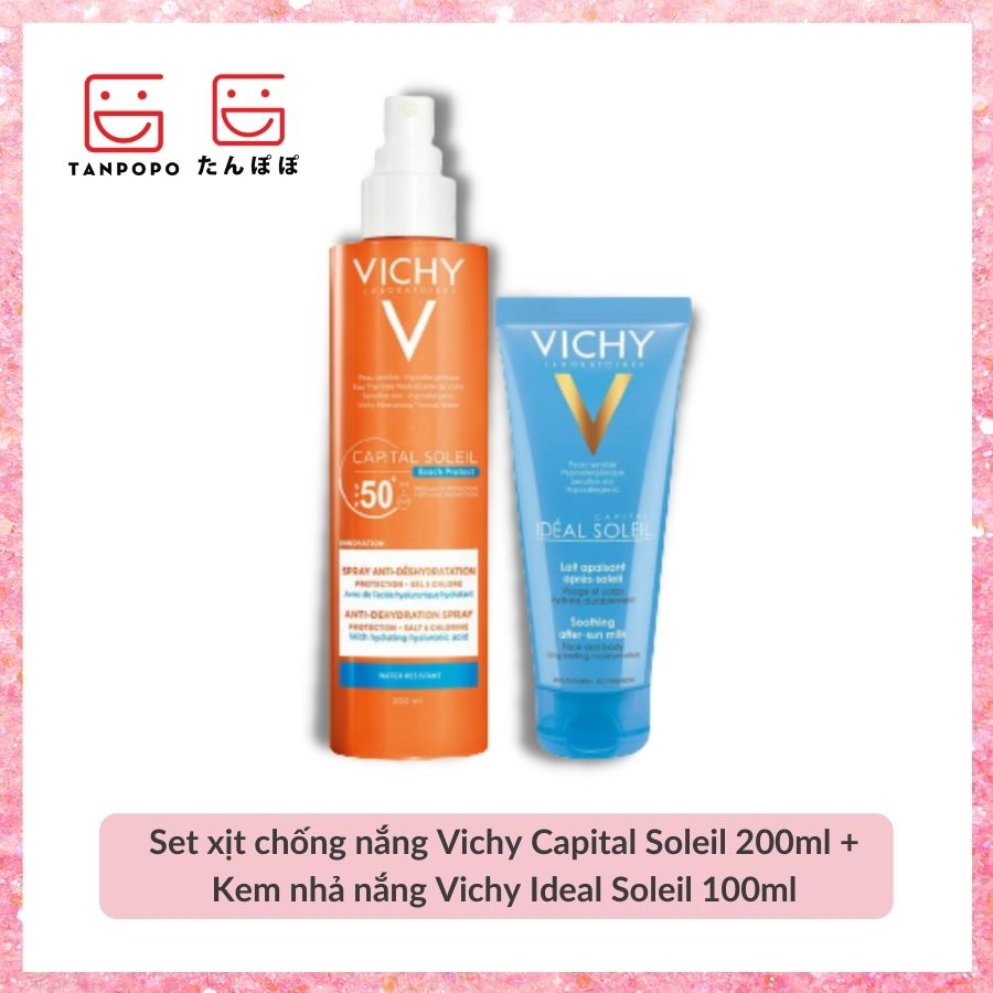 Set xịt chống nắng Vichy Capital Soleil 200ml + Kem nhả nắng Vichy Ideal Soleil 100ml