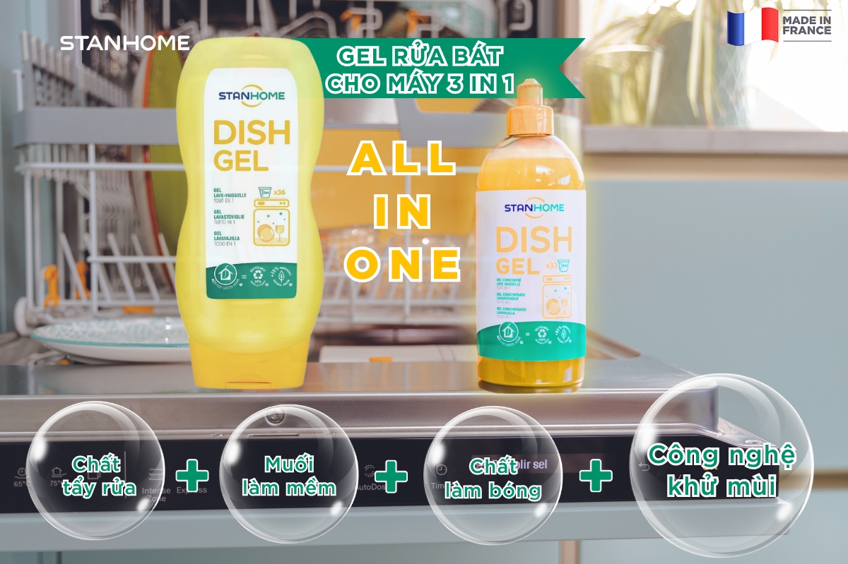 Chất tẩy rửa chuyên dụng cho máy rửa bát có tích hợp muối làm mềm và chất làm bóng sẽ giúp máy rửa bát sạch hơn