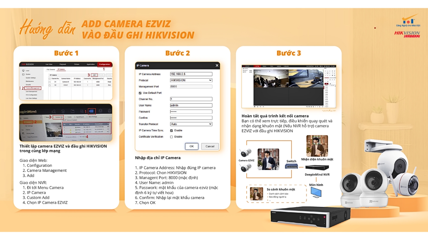 Hướng dẫn kết nối Camera Ezviz vào đầu ghi Hikvision