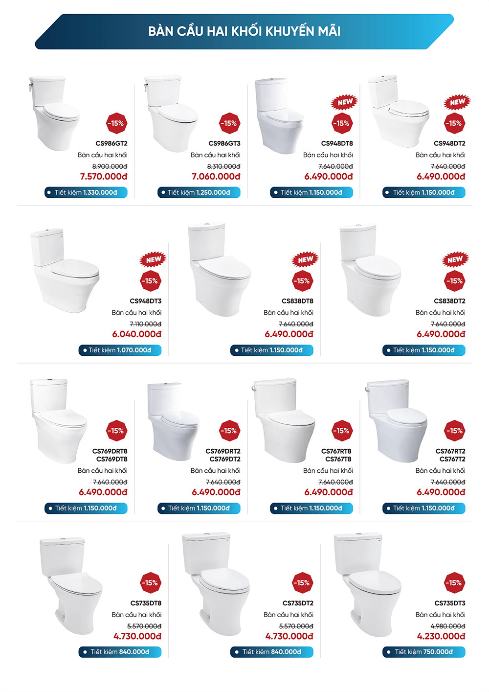 Bồn cầu TOTO hai khối với chiết khấu lên đến 15%