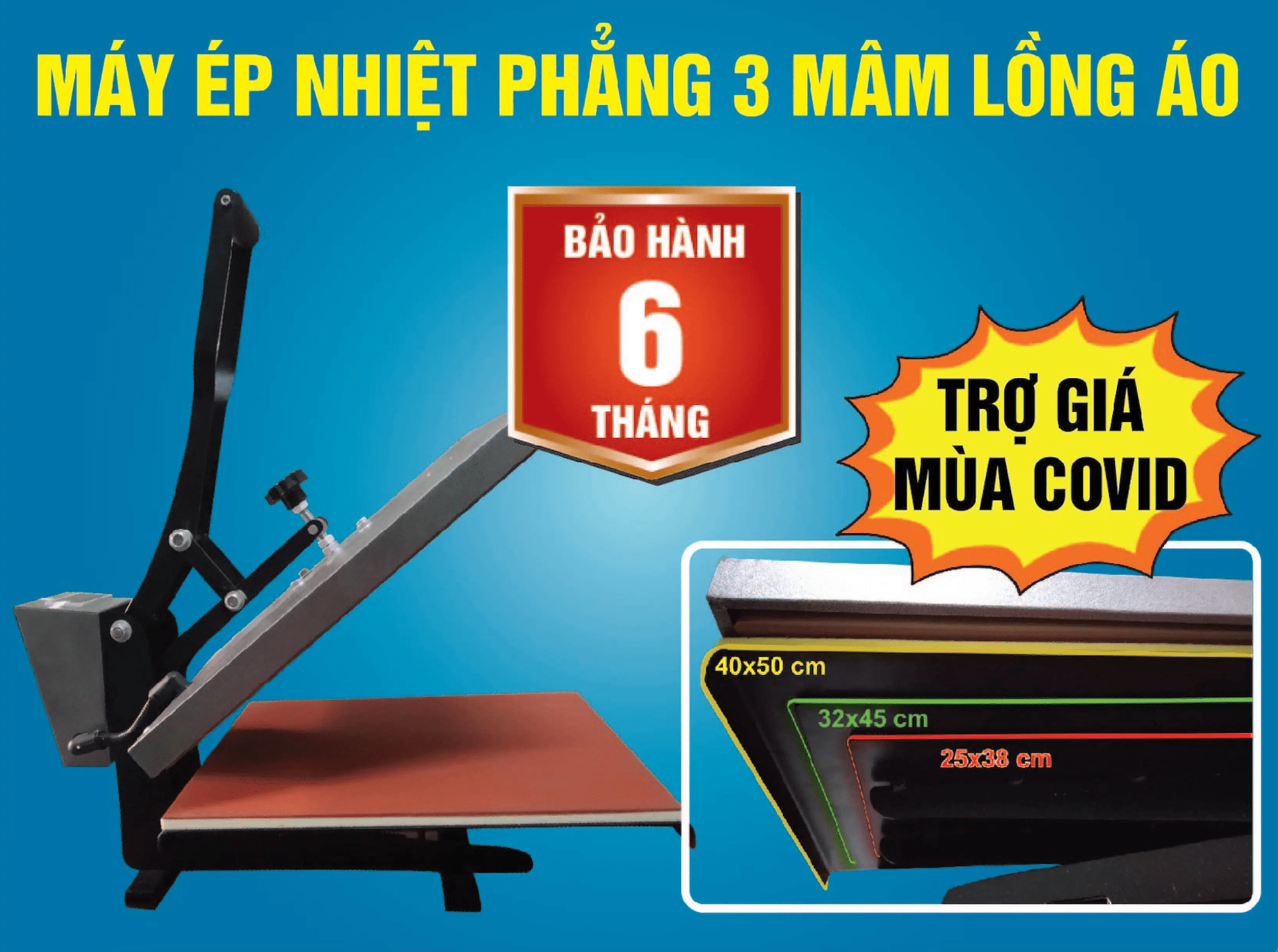 Máy ép nhiệt phẳng 3 mâm lồng áo