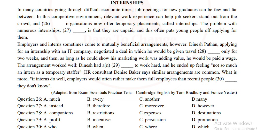 Câu hỏi hoàn thành đoạn văn đục lỗ