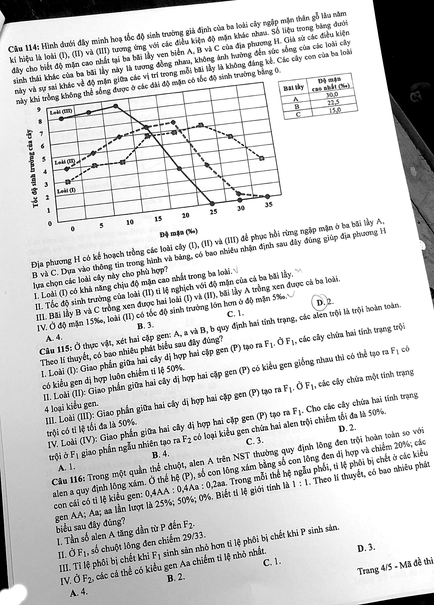 Đề thi THPT môn Sinh (mã 205) - trang 4