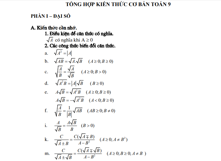 Kiến thức Đại số 9 cơ bản