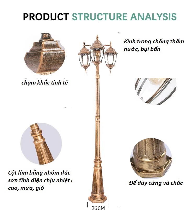 Đèn cột ngoài trời 3 bóng