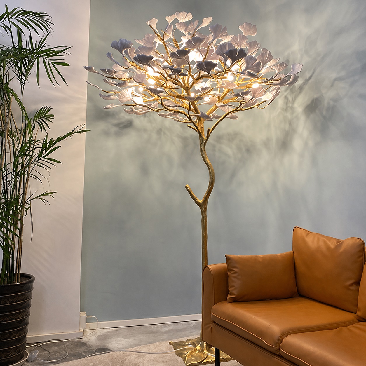 đèn cây đứng decor lá bạch quả