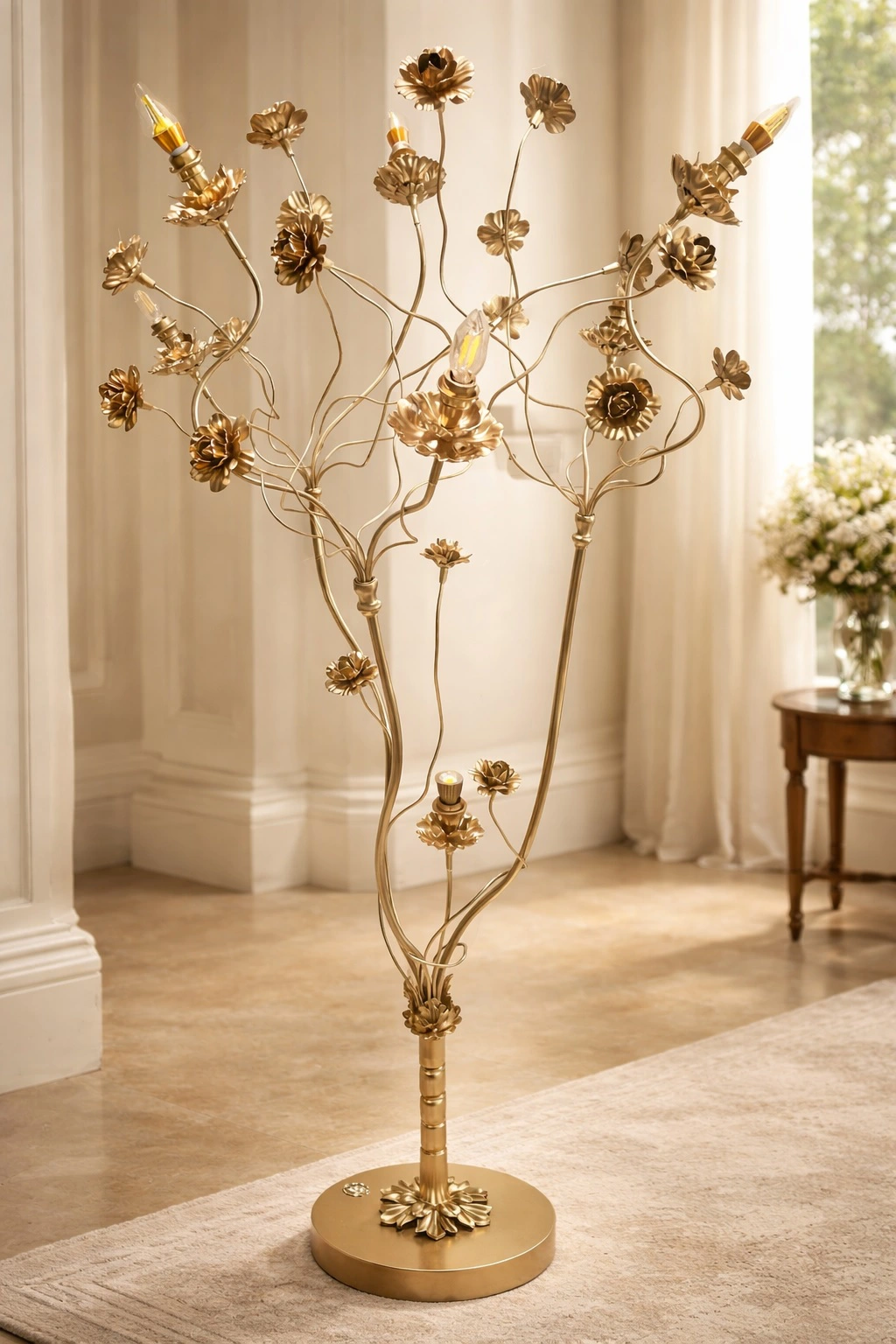 Đèn cây đứng hoa hồng tân cổ điển Pháp