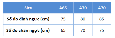 Bảng size áo lót trẻ em Gunze Nhật Bản