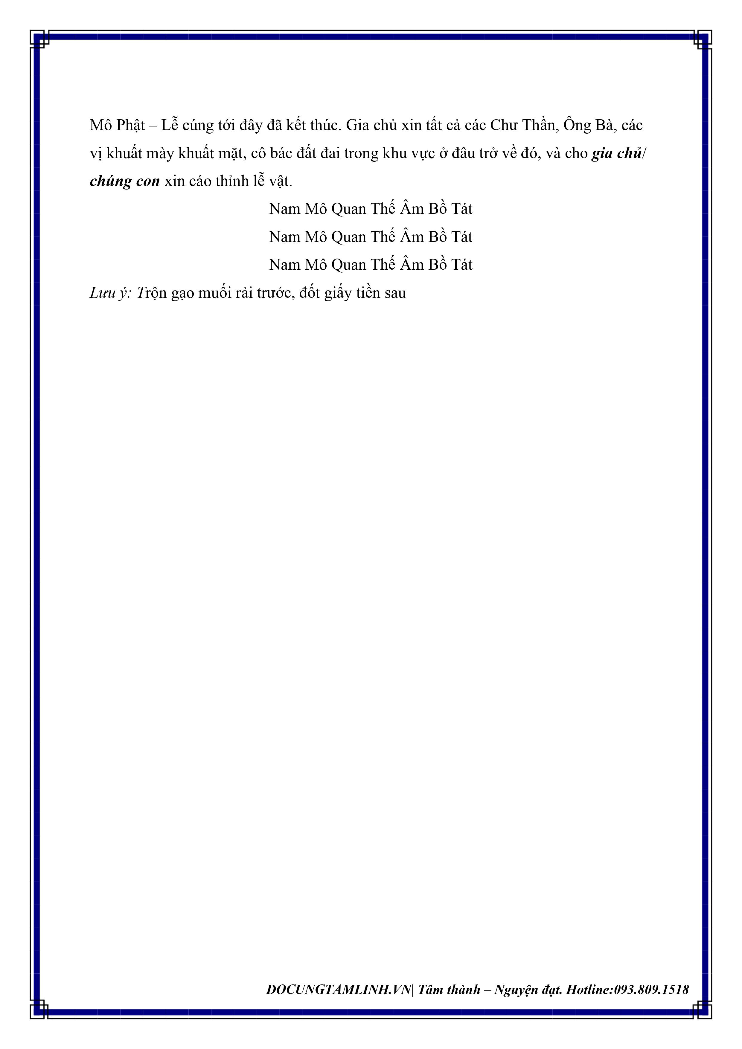 BÀI VĂN KHẤN CÚNG THỔ CÔNG - TẠ ĐẤT (TRONG NĂM)