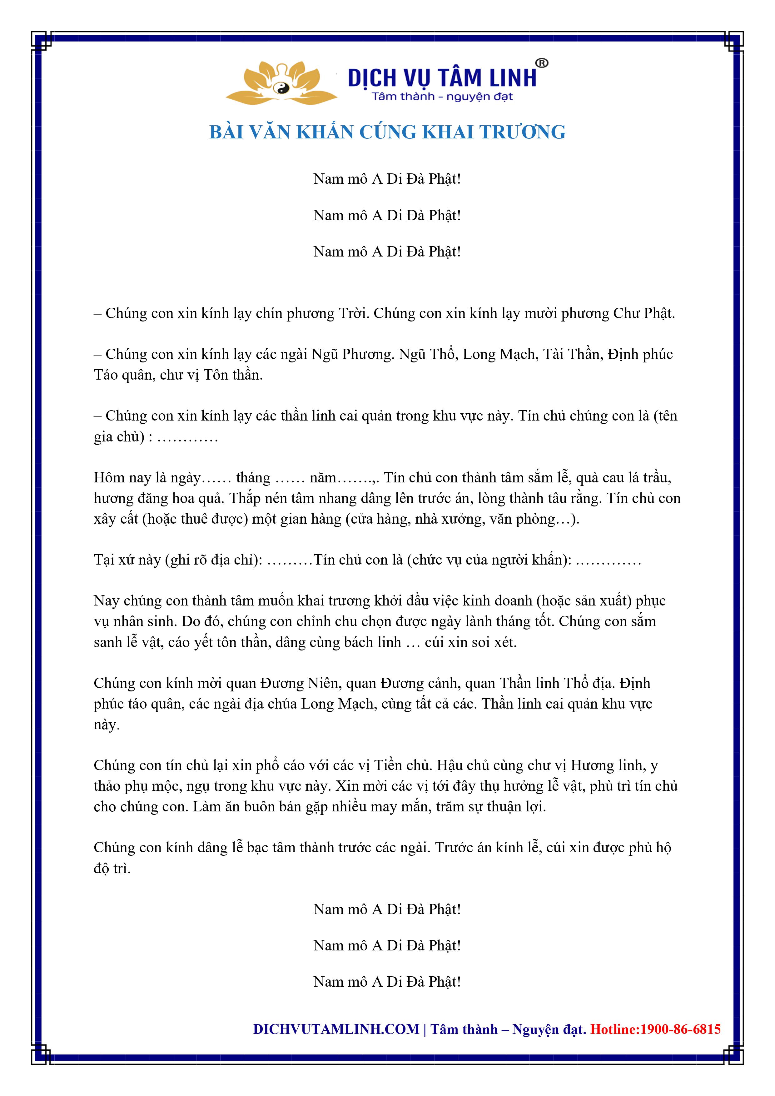 VĂN KHẤN CÚNG KHAI TRUONG