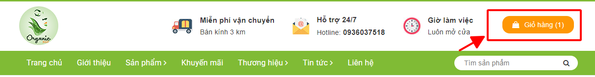 Bấm vào giỏ hàng để tiến hành đặt hàng