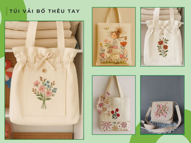 Túi vải bố canvas được thêu họa tiết thủ công