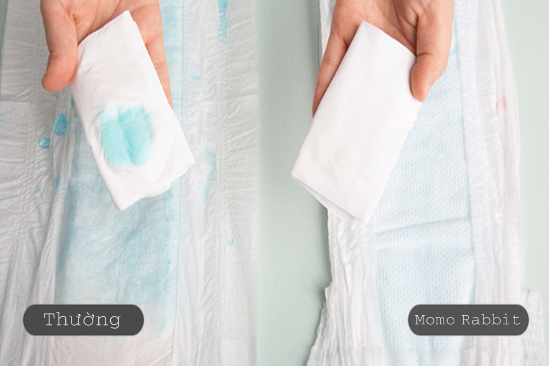 Chất lỏng được khóa chặt, giúp bề mặt bỉm khô ráo