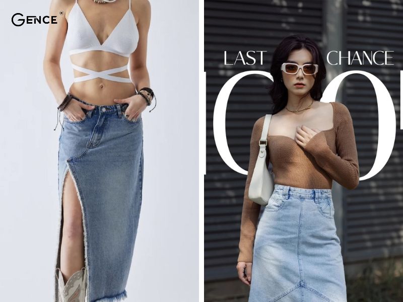 Phối bra với chân váy jean nữ tính và duyên dáng