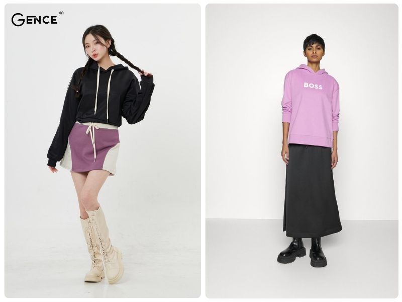 Áo hoodie phối chân váy chữ A - trang phục mùa đông đẹp cho nữ