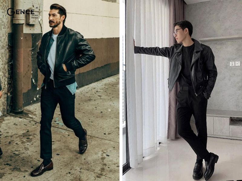 Áo khoác da mix cùng giày Loafer nam