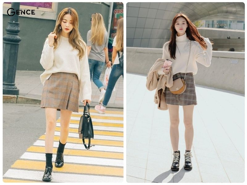 Áo len phối cùng chân váy chữ A vừa ấm áp vừa nữ tính