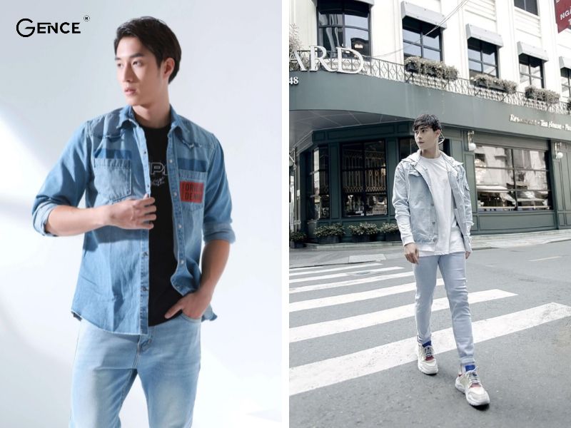 Áo phông, quần skinny và áo khoác denim che khuyết điểm cơ thể