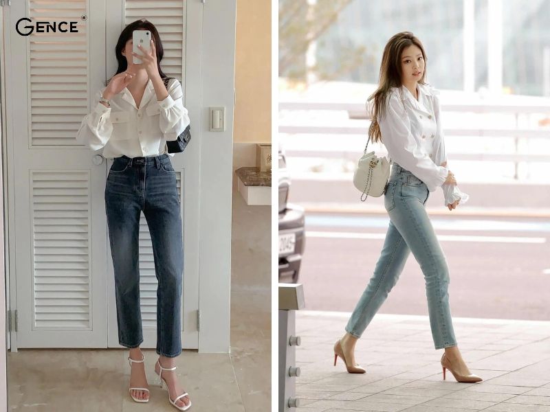 Áo sơ mi mix cùng quần jean nữ