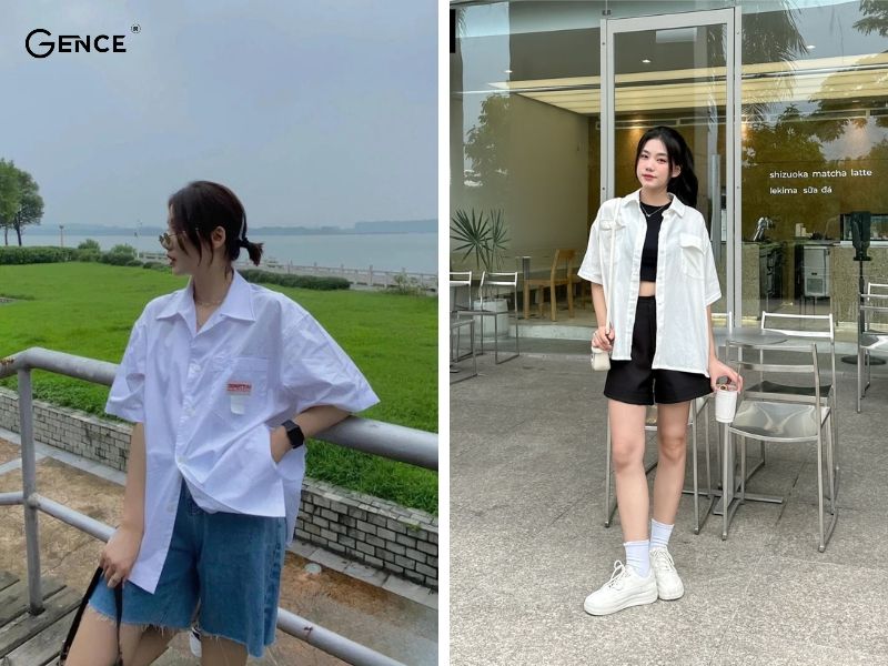 Áo sơ mi oversize mix-match với quần short