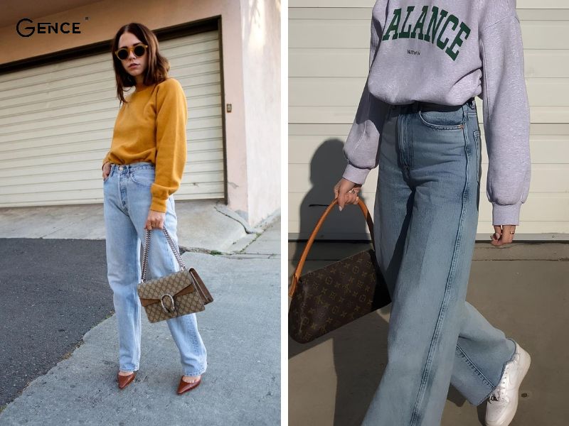 Áo sweater mix-match với quần jean nữ