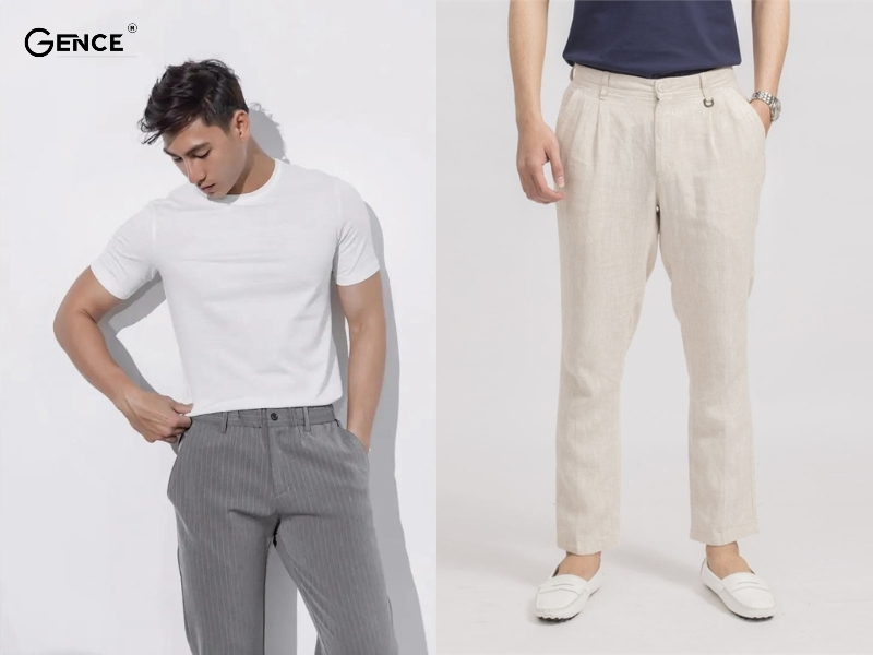 Áo thun mix cùng quần tây sáng màu vừa vặn và cân đối