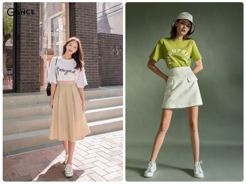 Áo thun năng động phối cùng chân váy chữ A