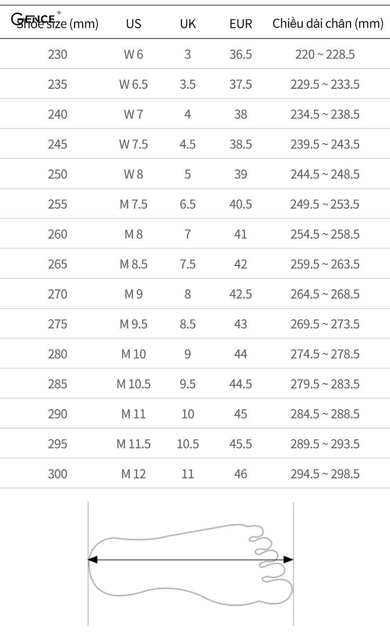 Bảng size giày nữ MLB áp dụng rộng rãi