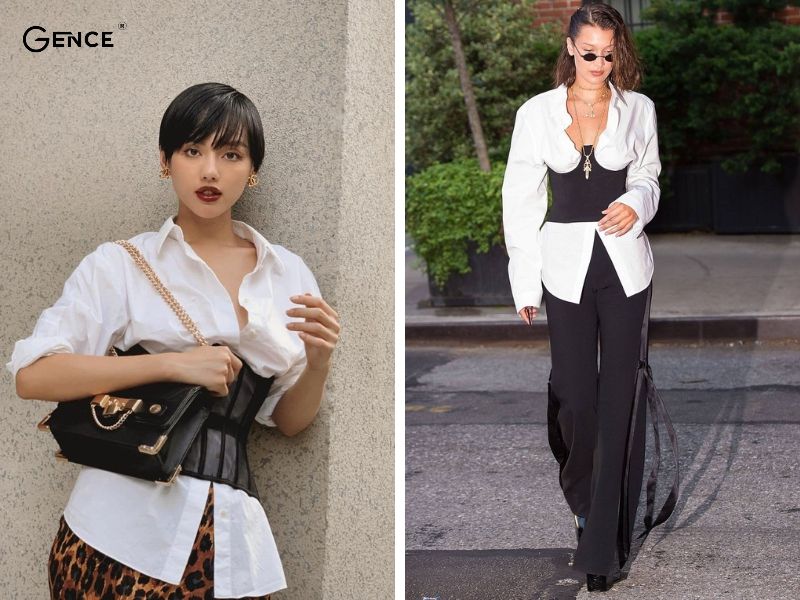 Cá tính cùng áo sơ mi oversize và corset