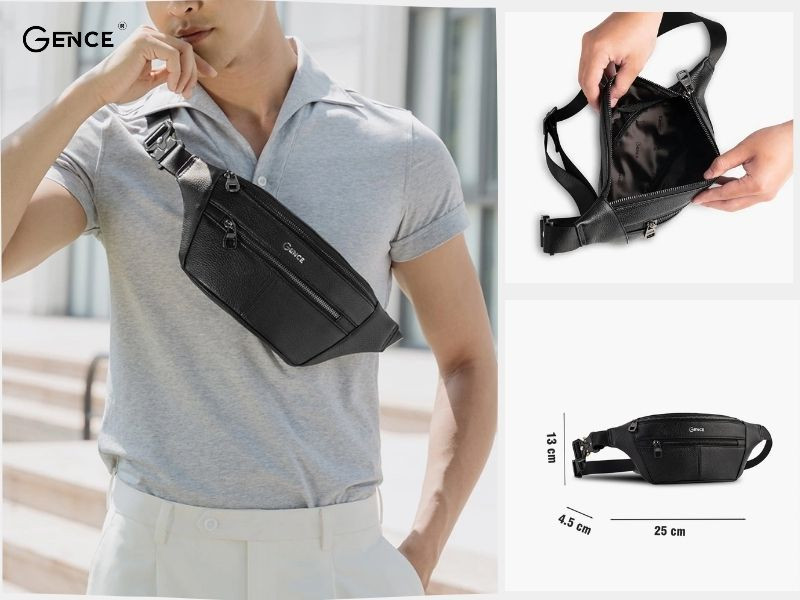 Túi đeo chéo bao tử TZ01 Gence màu đen