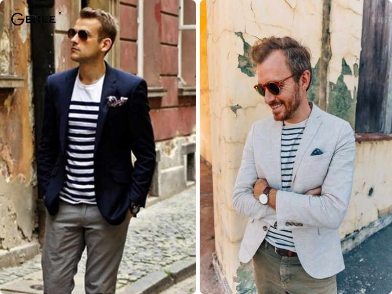 Áo thun kẻ tăng thêm sức hút kh phối cùng áo vest nam