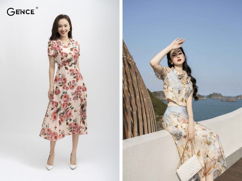 Váy xòe họa tiết hoa thu hút sự chú ý khi đi du lịch