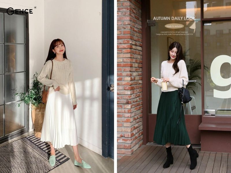 Chân váy xếp ly mang lại sự nữ tính, nhẹ nhàng