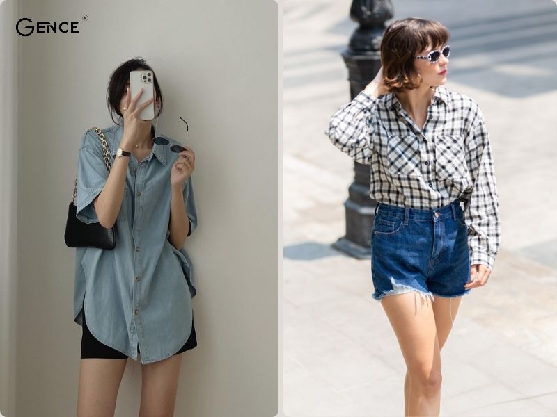 Phối áo sơ mi oversize theo phong cách giấu quần