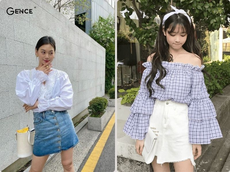 Outfit chân váy chữ A và áo kiểu độc đáo cho nữ
