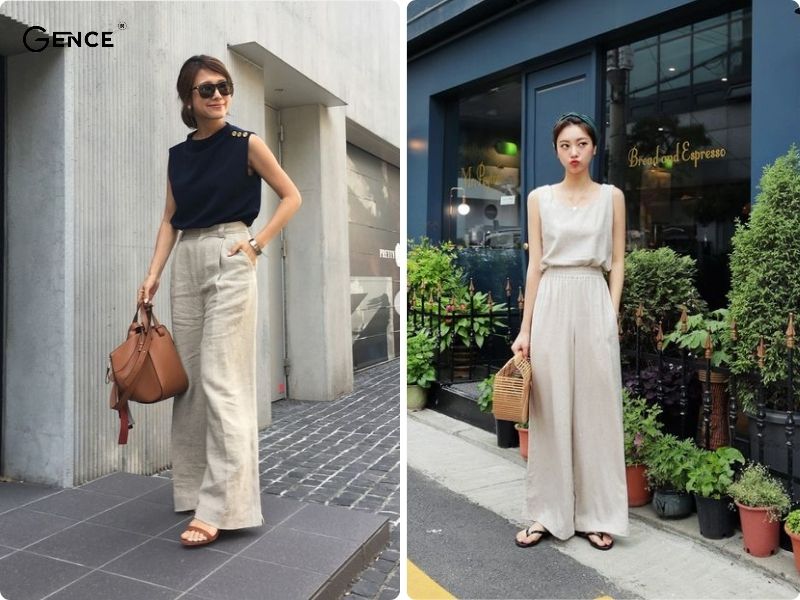 Phối áo tanktop cùng quần ống rộng thanh lịch