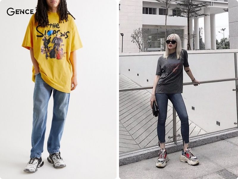 Bộ trang phục cá tính: balenciaga triple s, quần jean, áo thun